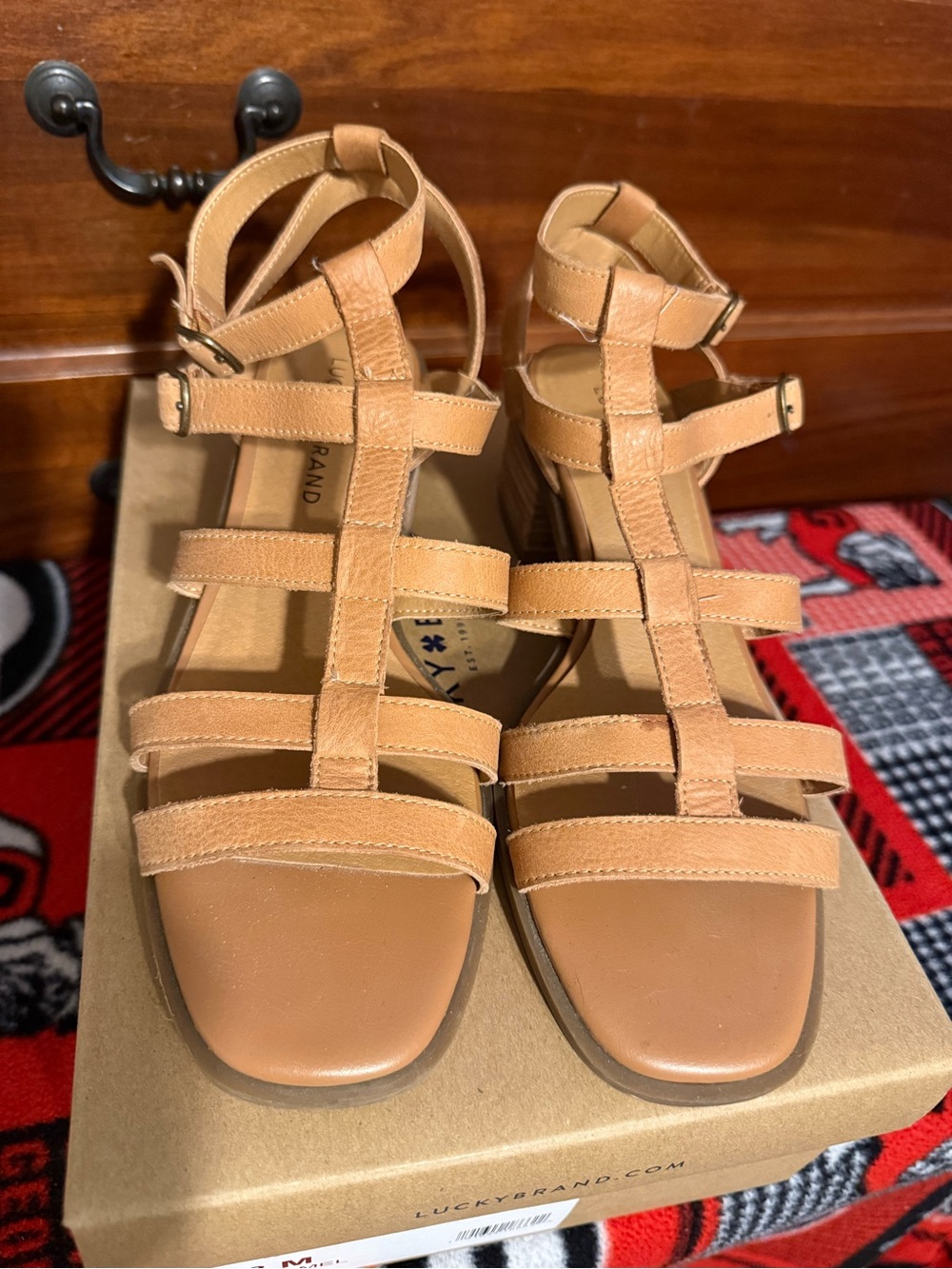 Caramel Tan Strappy Block Heel Sandals